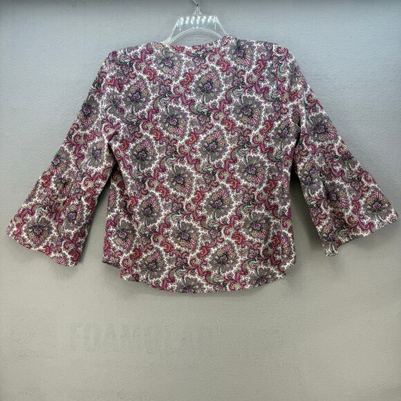 J. Crew Boho Tunic Top Women's L Petite Multicolor Print Long Sleeve V-Neck - Picture 2 of 9